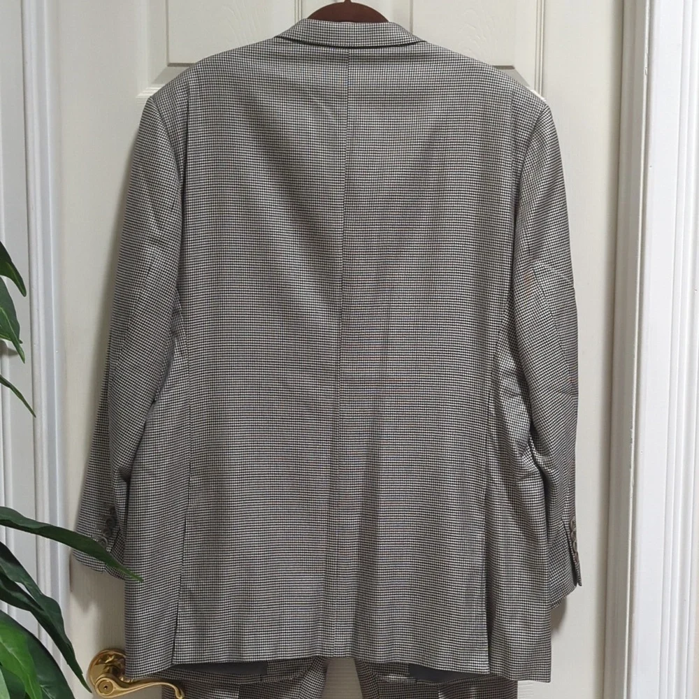 Unbranded Tailored Italian Wool Black/White Herringbone Suit Men's Size 50